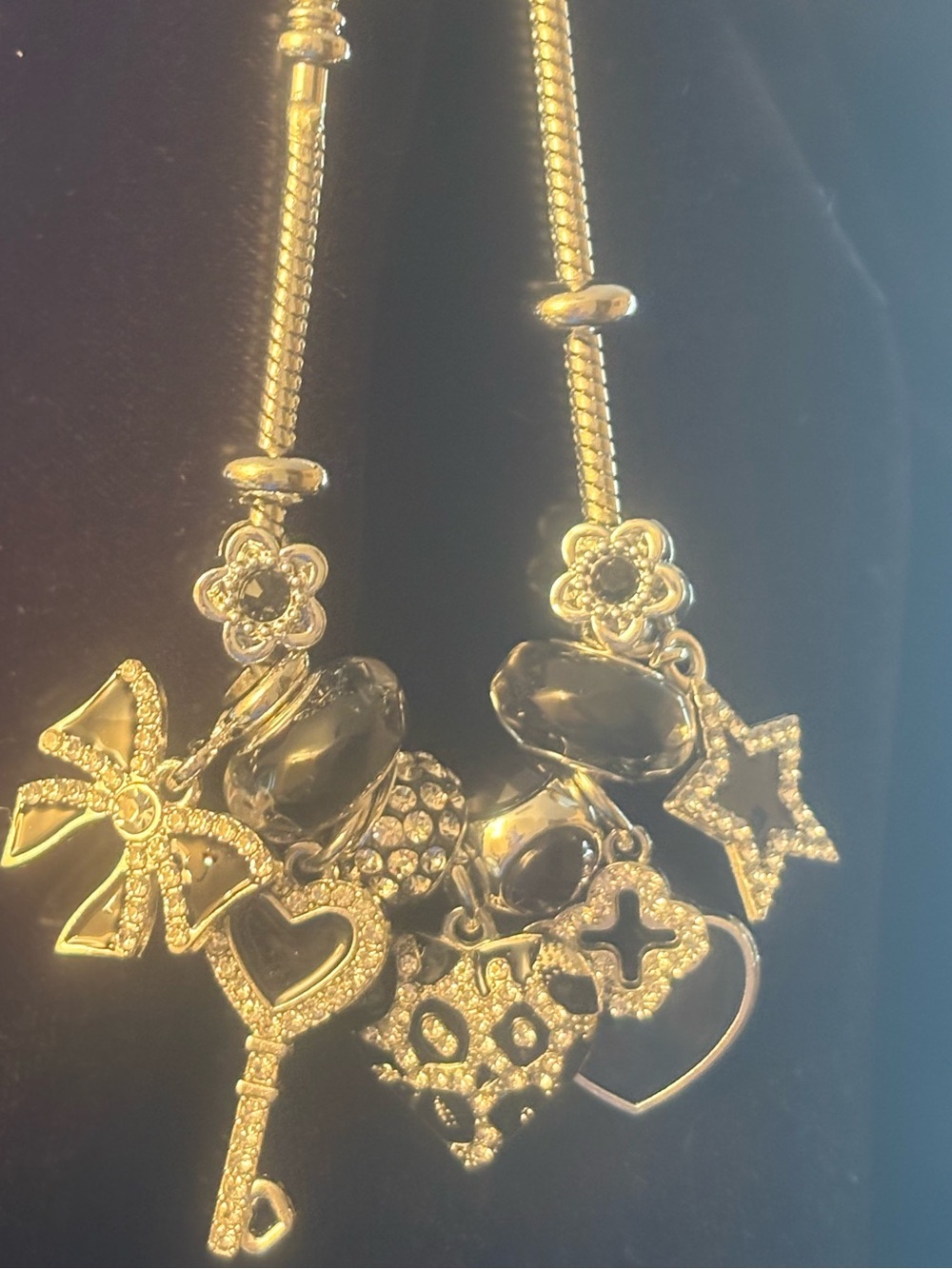 Silver Tone Charm Pendant bracelet with Crystal Accents